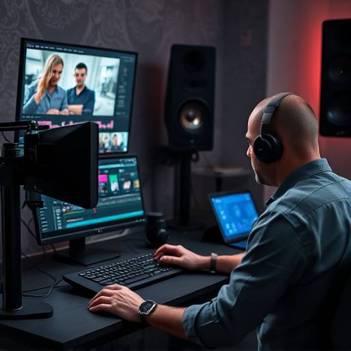 Editor de video trabajando en un proyecto de edición en su estación de trabajo